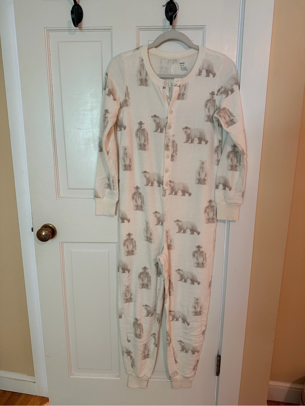 aerie Cream Bear-Print Onesie